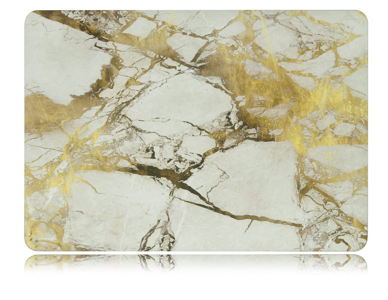 UESWILL Compatible with MacBook Air 13 inch M1 A2337 A2179 A1932 with Retina Display & Touch ID, Release 2022 2021 2020 2019 2018, Marble Pattern Hard Case Cover + Microfiber Cloth, White/Gold - Image 3